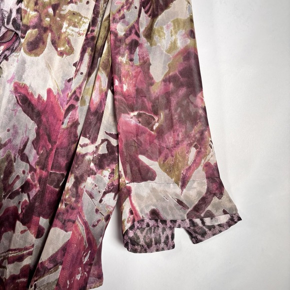 100% Silk Kimono Top Womens 20 Tie Ruffle Boho Artsy Sheer Lightweight Layering - Picture 3 of 9